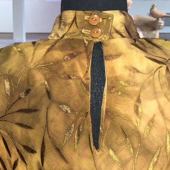 Golden brown leafs print Asian style maxi dress - Picture 8 of 15